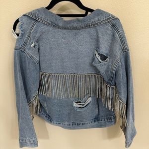 Denim distressed rhinestone jacket